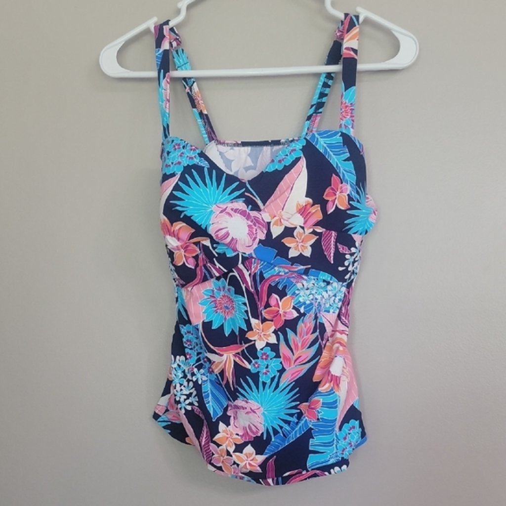 Profile By Gottex Blue Pink Orange Tankini Swimsuit Top Size 40d Nwt